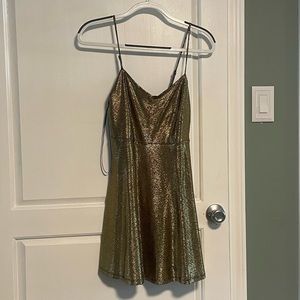Forever 21 Gold Skater Dress Spaghetti Strap